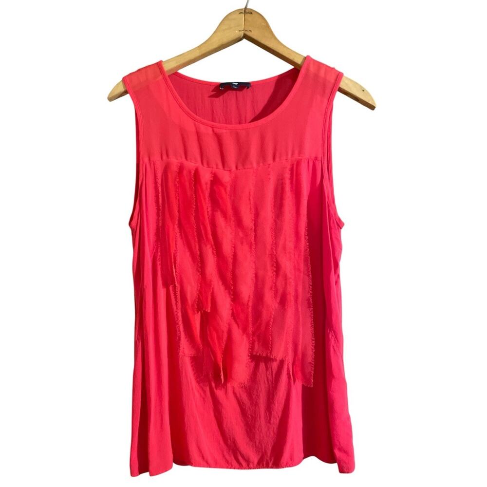 Gap Ruffle Front Tank Top Women's Medium Solid Red Distressed